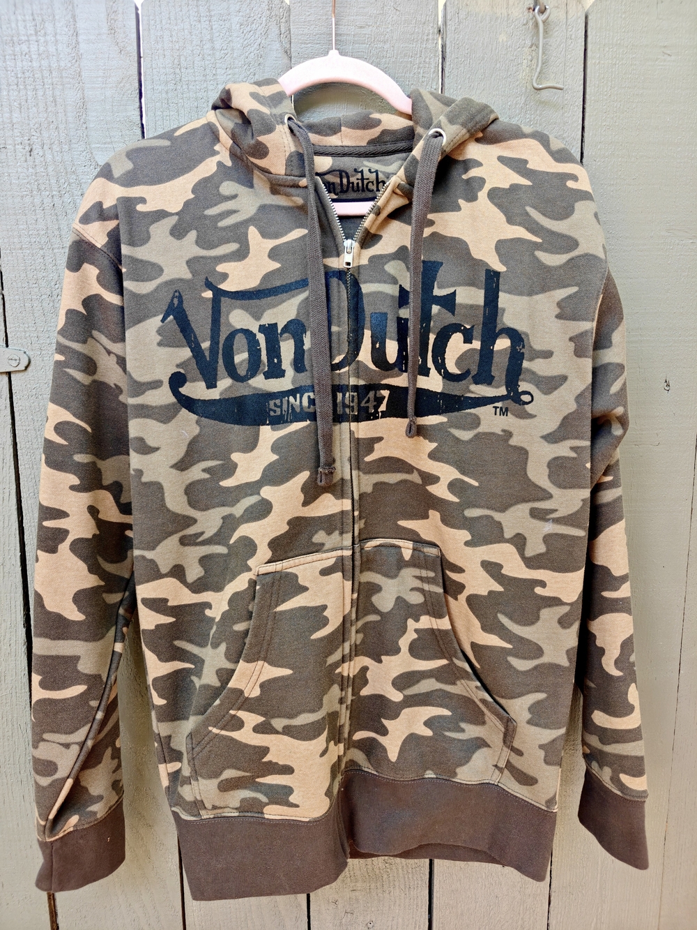 Von Dutch Men's Camo Zip-Up Hoodie - Green and Tan